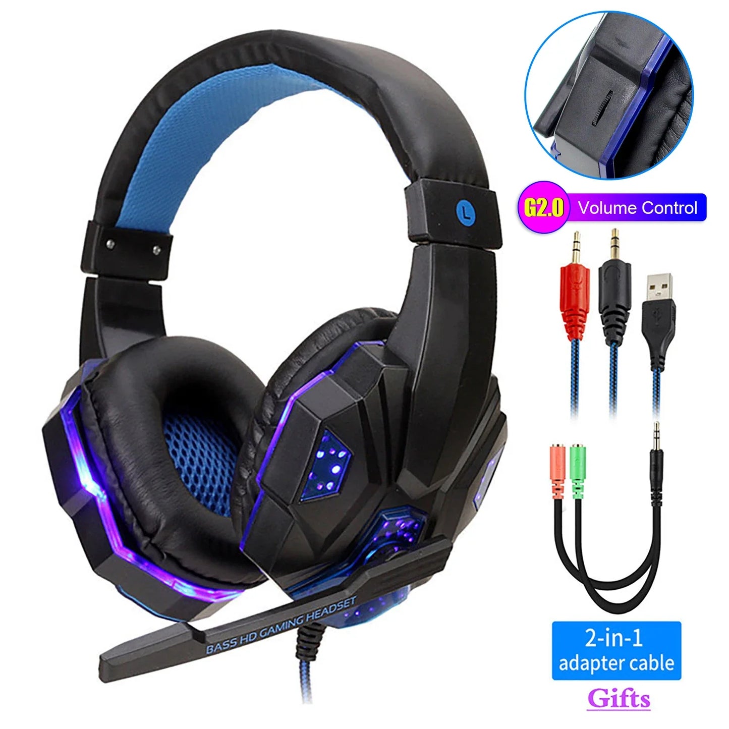 Wired Gaming Headphones With Microphone Led Light For Computer PS4 PS5 Xbox