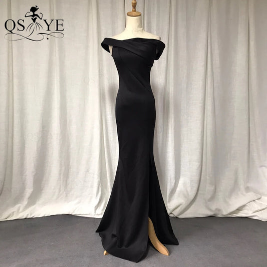 Evening wear Dresses: Black Evening Dresses Elastic Mermaid Off the Shoulder