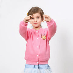 Children Outerwear Cartoon Animal Head Embroidery Knited Cardigan for Kids Boy Girl