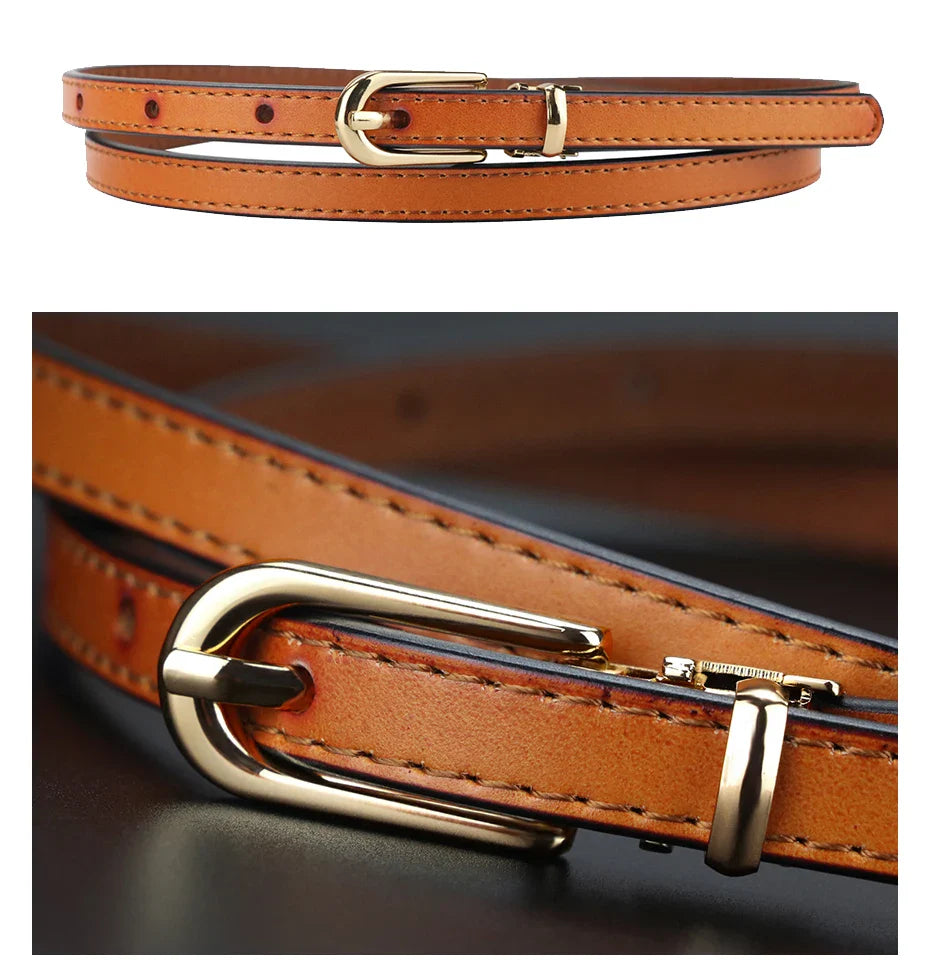 Maikun Women Belts Alloy Pin Buckle Genuine Leather Thin Belt Female Waistband for Jeans Dresses Pants