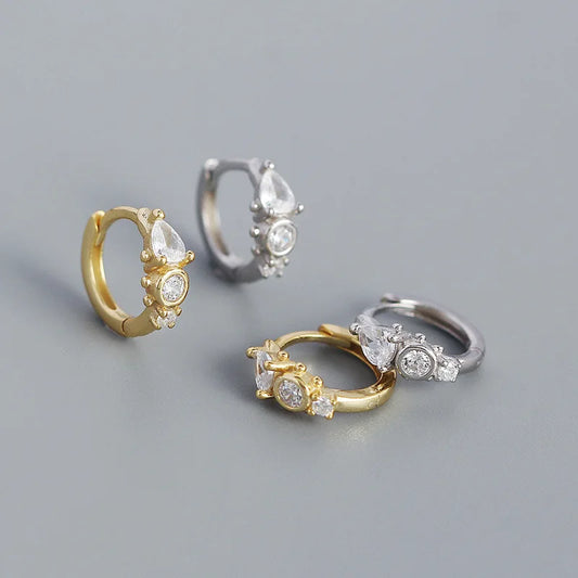 925 Sterling Silver Earring Zircon Sun Flower Ear Ring Geometric Style Water Drop Ear Bone Cute Temperament Woman Girl Ear Jewel
