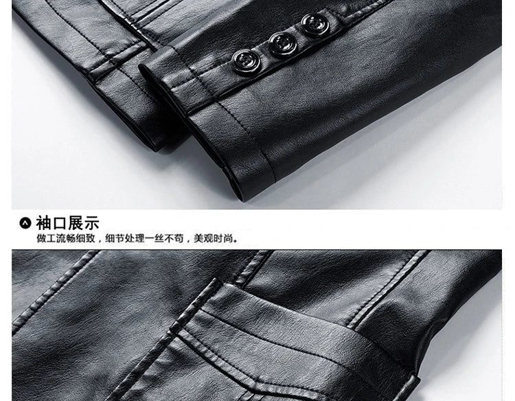 Men's Fashion Casual Motorcycle Leather Coat / Male Slim Fit Solid