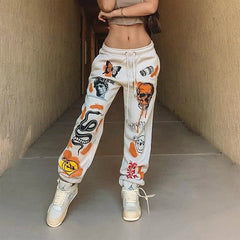 Women Sweatpants Joggers Y2K Harajuku Cartoon Skull Printed Streetwear Sweatpants