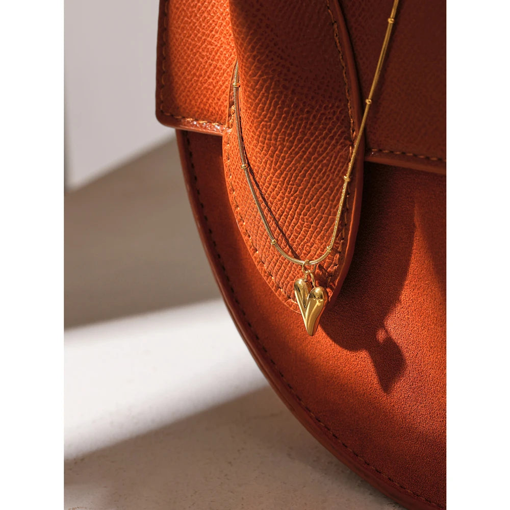 Temperament Heart Pendant Chain Necklace for Women Stainless Steel Stylish