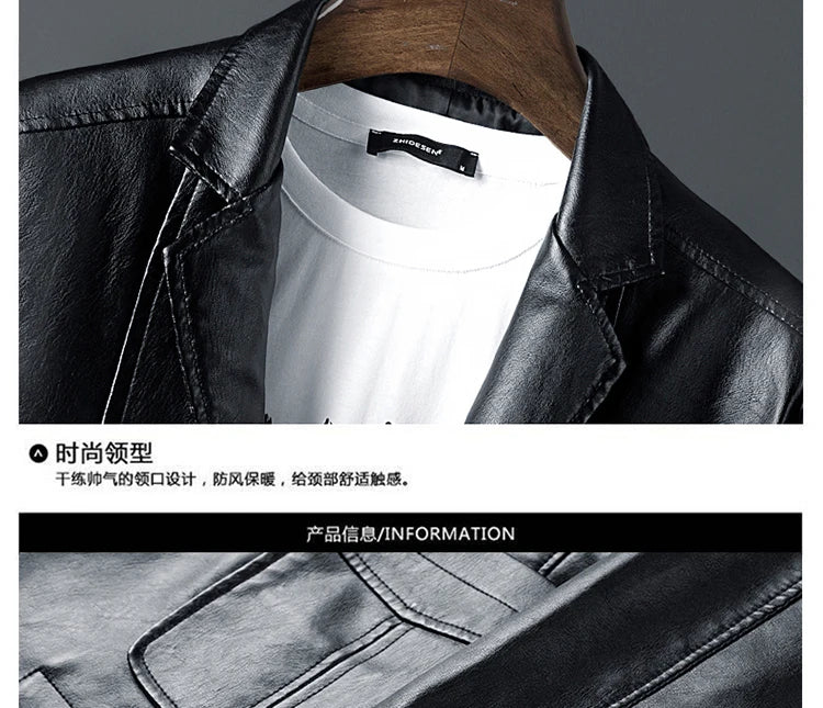 Men's Fashion Casual Motorcycle Leather Coat / Male Slim Fit Solid