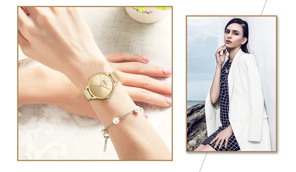 CURREN Original Women's Luxury Watch Matte Dial Japanese Quartz Movement Stainless Steel Mesh Strap with Box
