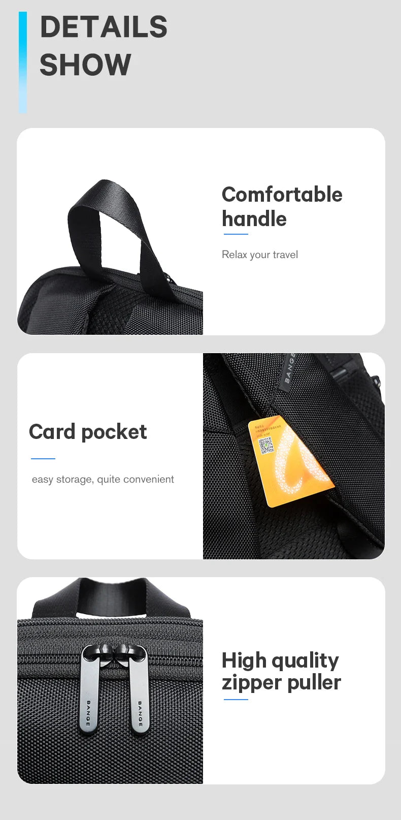 BANGE Slim Men Business Expandable Waterproof 15.6" Laptop Backpack Fashion Male Travel Light Scalable Shoulder Bags for Men