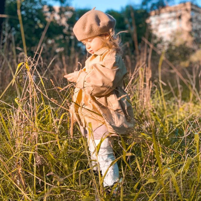 Baby Coat with Belt Cotton Autumn Spring Baby Girl Clothes Solid Color Infant Jacket