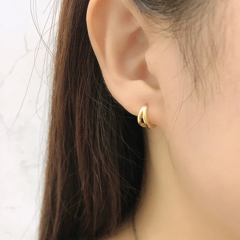 WANTME 925 Sterling Silver Simple Glossy Double Ear Buckle for Women Unique Charm Party Hoop Earrings Fine Jewelry Accessories