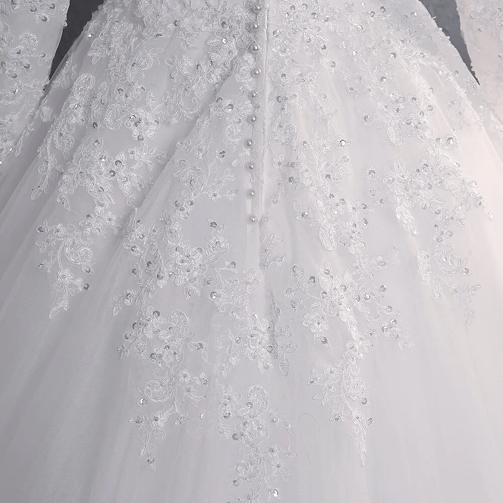 Muslim Wedding Dress 2022 Elegant High Neck With Train Princess Bride Dress Luxury Lace Embroidery Wedding Gown Vestido De Noiva