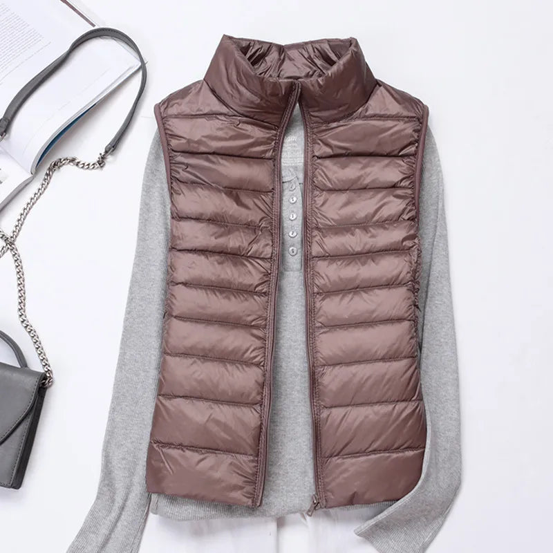 Women's White Duck Down Vest Sleeveless Jacket Winter Light and Warm
