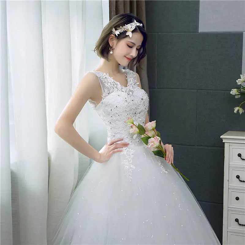 It's YiiYa New V-neck Wedding Dresses Simple Off White Sequined Cheap Wedding Gown De Novia HS288