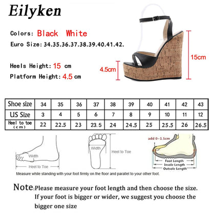 Eilyken Summer White Women's High Heels Hollow Out Sandals Platform Buckle Wedges Front Open Toe Ladies Shoes