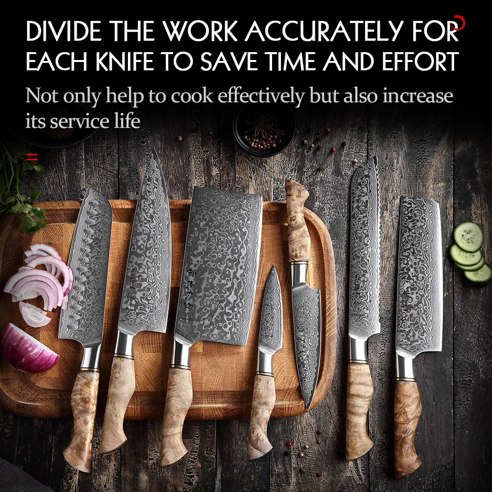 Kitchen Knife Set 1-7PC Damascus Steel knives Chef Knife Kitchen