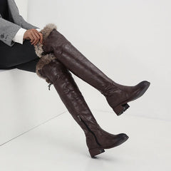 boots soft PU leather fur fashion over the knee high boots woman