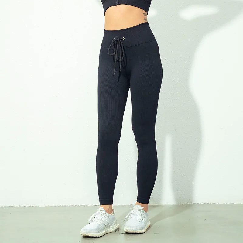 Tossy Ribbed Yoga Leggings Sports Tights Women Seamless Knit Yoga Pants White