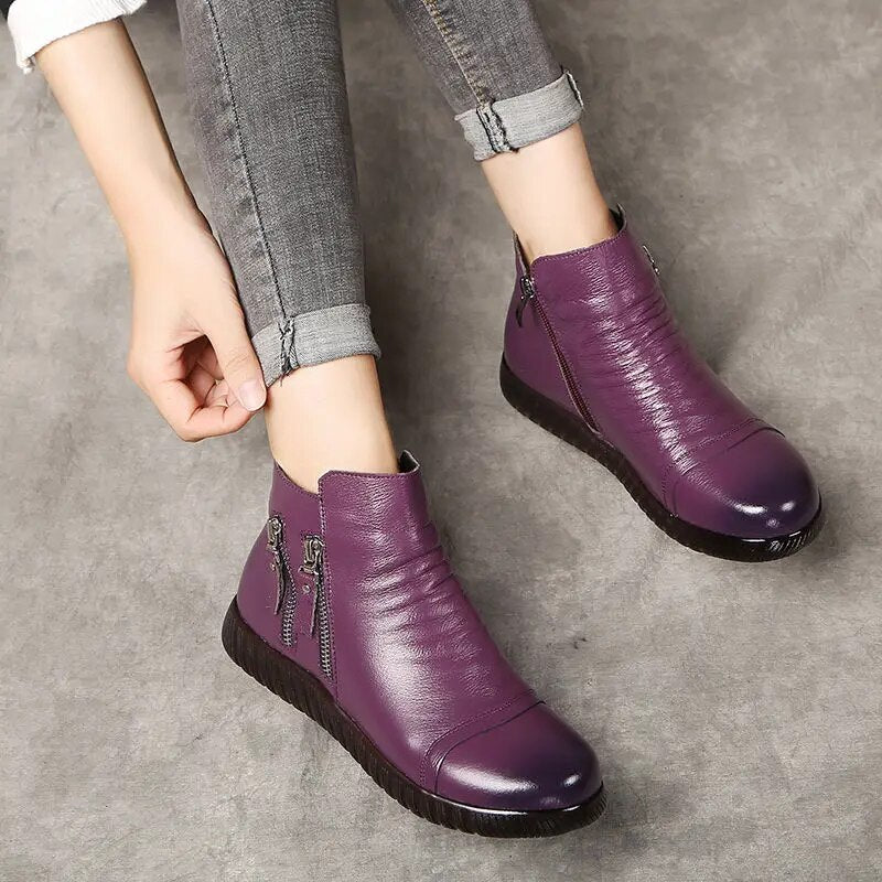 GKTINOO genuine leather boots women plush snow boots mom shoes