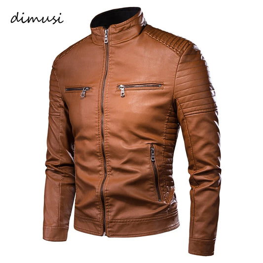 Men's Jacket Fashion Mens Vintage Leather Jackets Casual Men Faux Leather