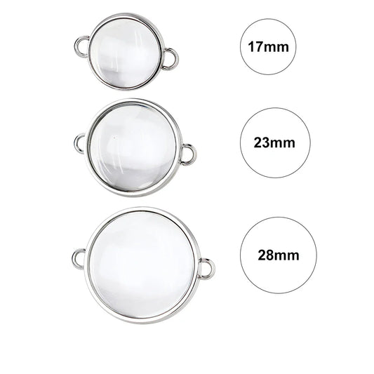 13pcs 17mm 23mm 28mm Women Bracelet Floating Locket Double Curved Glass Living Memory Locket Stainless Steel Jewelry Medallion