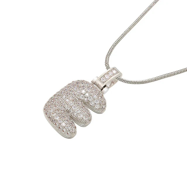 ZHUKOU 1.25x500mm Fat and lovely crystal brass silver color  letter necklace for women friends birthday gift model: VL34