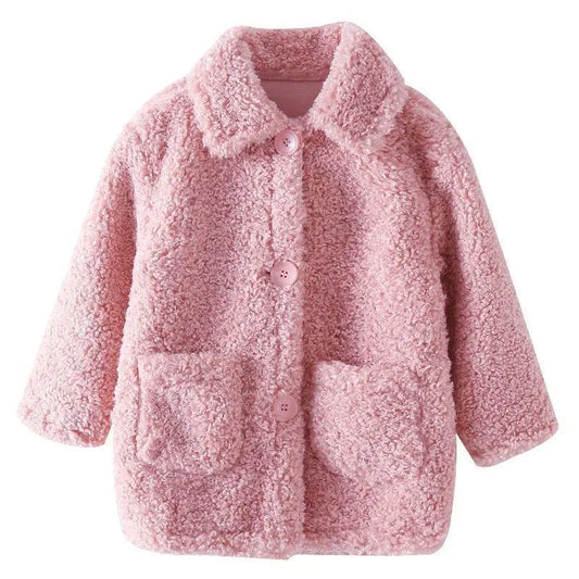 Plush Girls Jacket Spring Autumn Children's Outerwear Fashion Little Princess Lambswool Girls Coat Kids Clothes 2 3 4 5 6 7 Year
