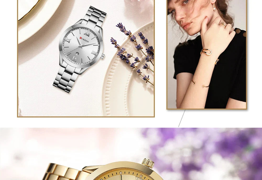 CURREN Ladies Watch For Women Fashion Retro Female Waterproof Watch Steel Quartz Watch For Women Christmas Relógio Feminino 9007