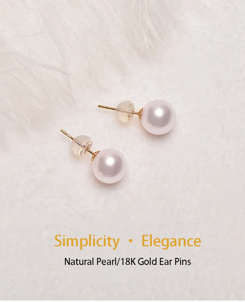 MIQIAO Real 18K Gold Earrings for Women Pure AU750 Natural Freshwater Pearl Earrings Simple Fashionable Fine Jewelry Gift