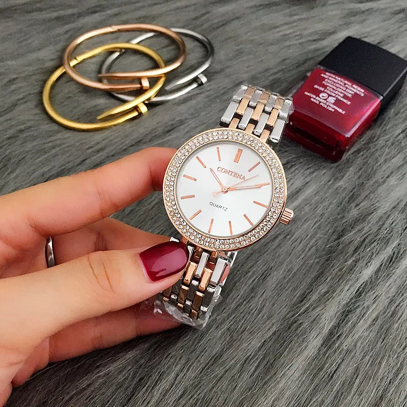 Contena Luxury Simple Women's Wristwatches Full Stainless Steel Women Quartz Watch Business Ladies Watch Clock erkek kol saati