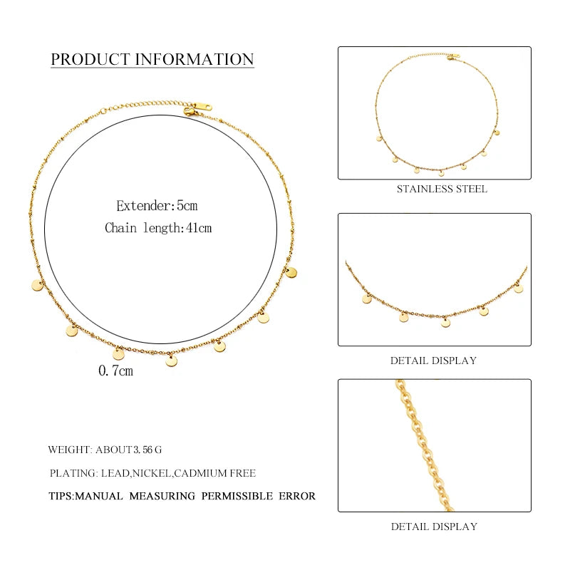 Wild & Free Stainless Steel Round Gold Plated Disc Choker Necklace For Women