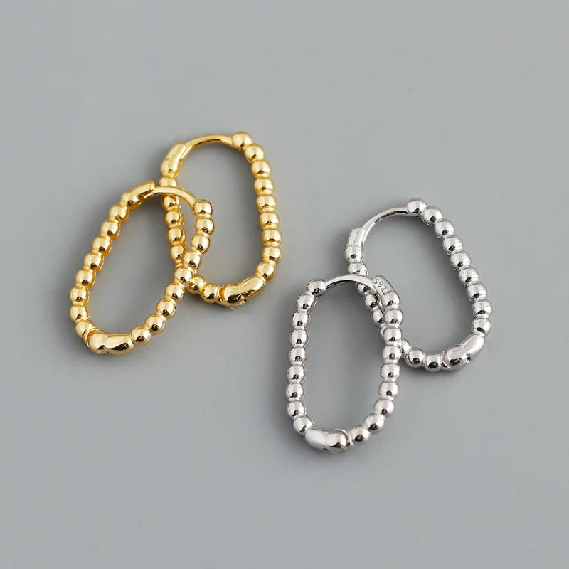 WANTME 925 Sterling Silver Punk Simple Pirecing Geometry Hollow Beads Stud Earrings for Women Girl Chic Birthday Goth Jewelry