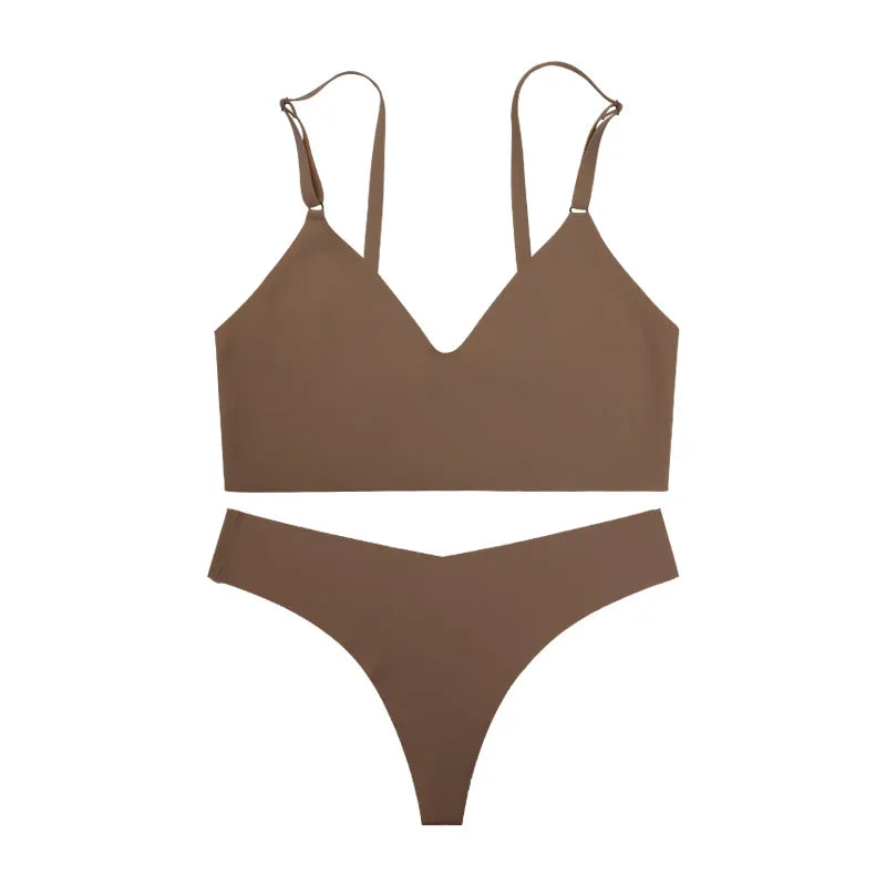 Seamless Bra Briefs Set Bustier Crop Tops Breathable Sexy Ice Silk Seamless