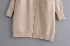 Women Solid Color Loose Thick Warm Sweater Cardigan Pocket Ladies Spring