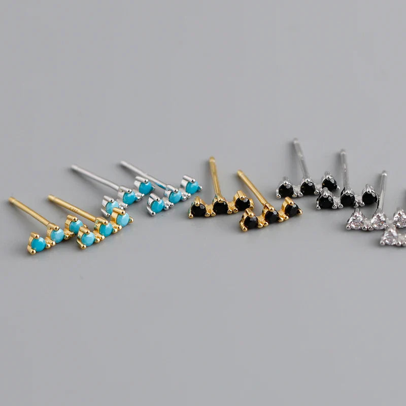 WANTME New Arrival Fashion Korean Blue Zircon Spike Geometric Stud Earrings for Women Real 925 Sterling Silver Gothic Jewelry