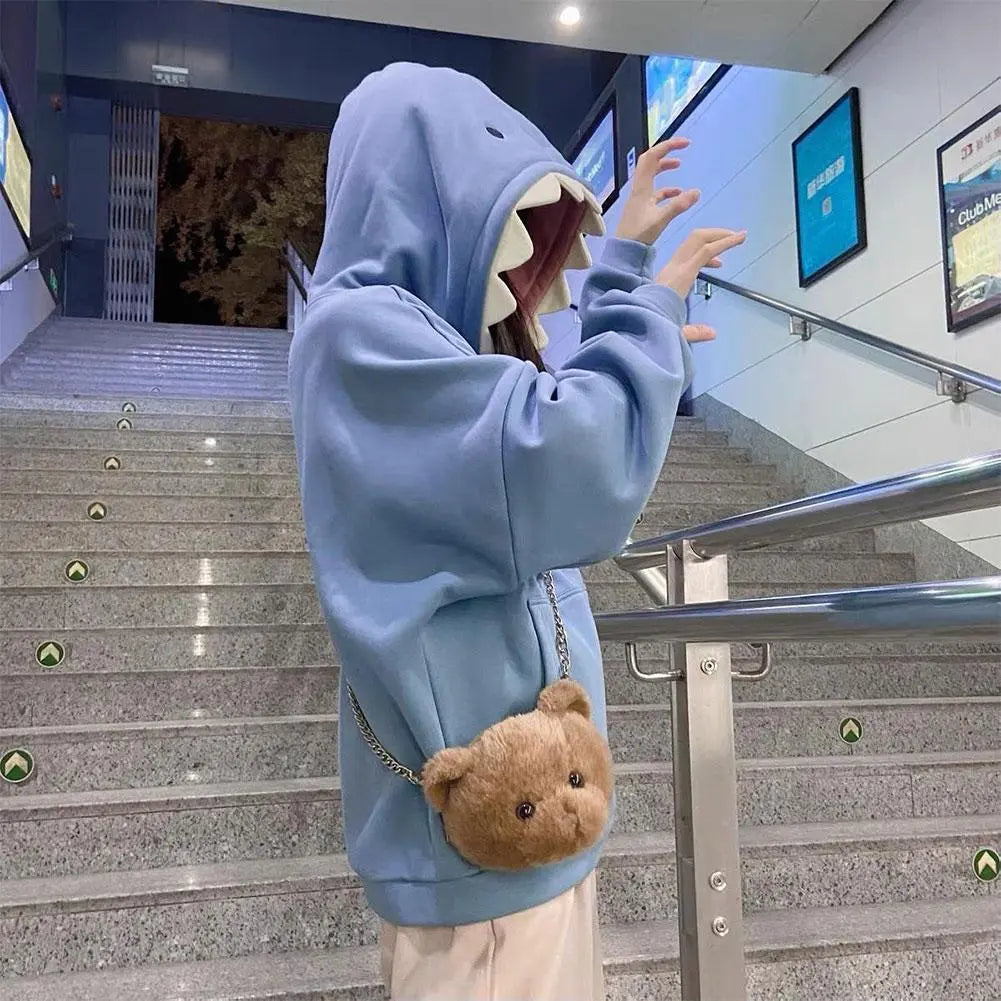 Funny Shark Patchwork Hoodies Man Autumn Kawaii Sweatshirt