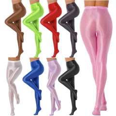 Women Glossy Solid Color Pantyhose High Waist Tights Stockings Footed Leggings