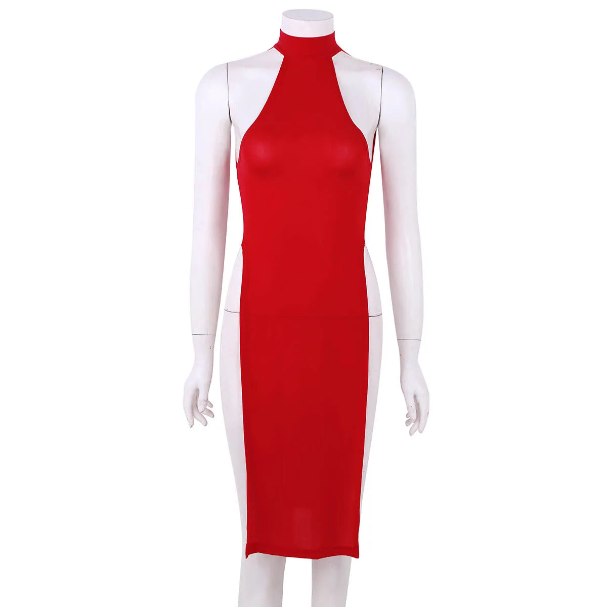 Sexy Women Ultra Thin Hollow Dress Clubwear Halter Neck Sleeveless Backless High Slit Legs Dress Cheongsam Temptation Nightgown