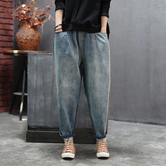 Spring Women Elastic Waist Loose Jeans All-matched Casual Cotton Denim Harem Pants