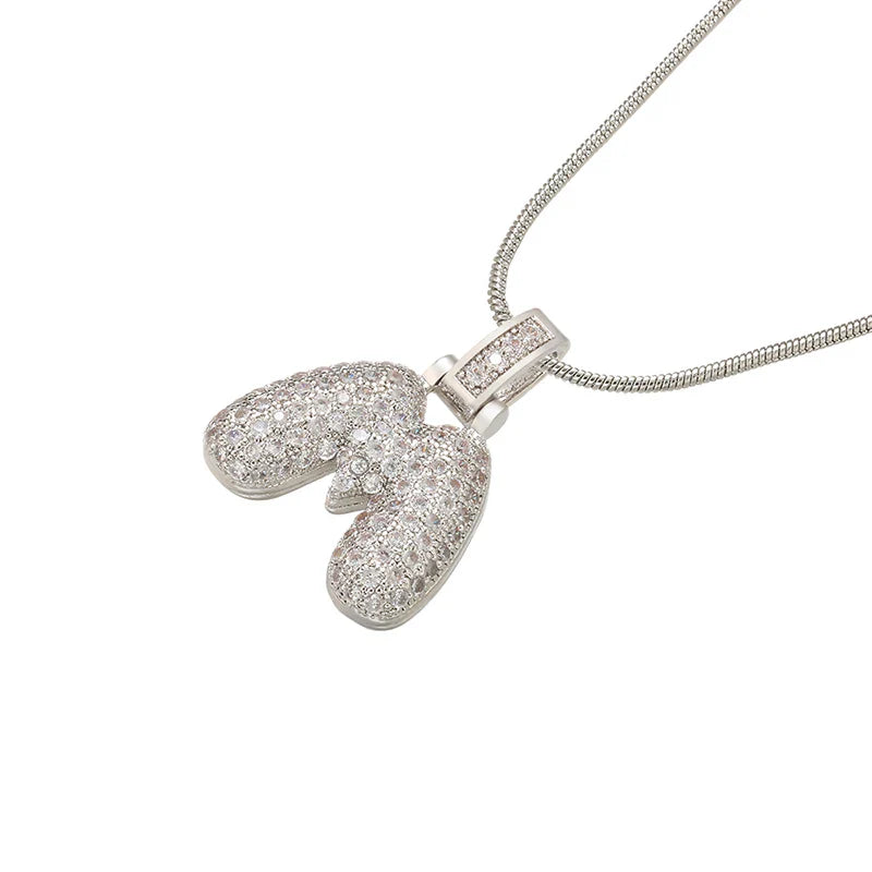 ZHUKOU 1.25x500mm Fat and lovely crystal brass silver color  letter necklace for women friends birthday gift model: VL34