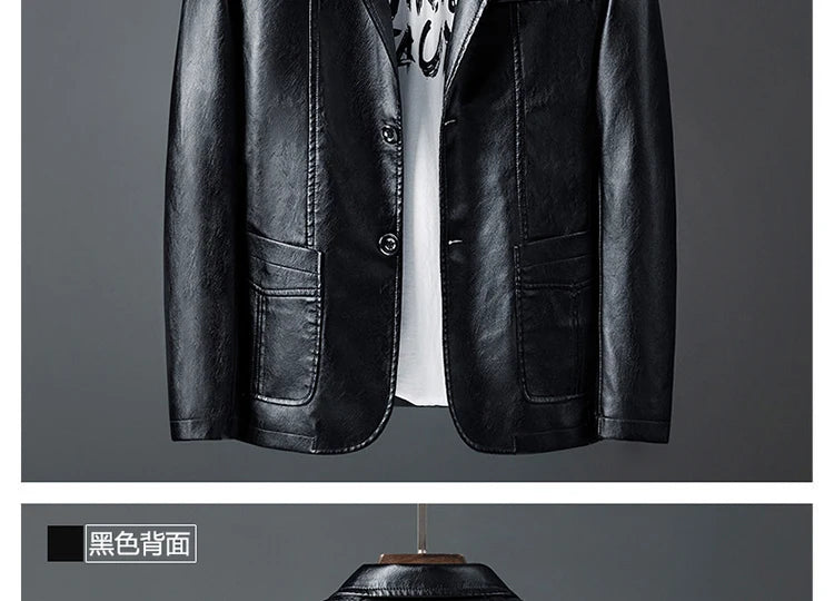 Men's Fashion Casual Motorcycle Leather Coat / Male Slim Fit Solid
