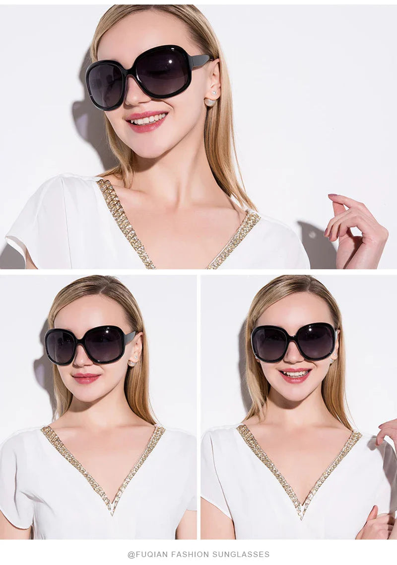 FUQIAN Brand Design Elegant Polarized Oversized Round Sunglasses Women Simple Fashion Big Plastic Ladies Sun Glasses UV400