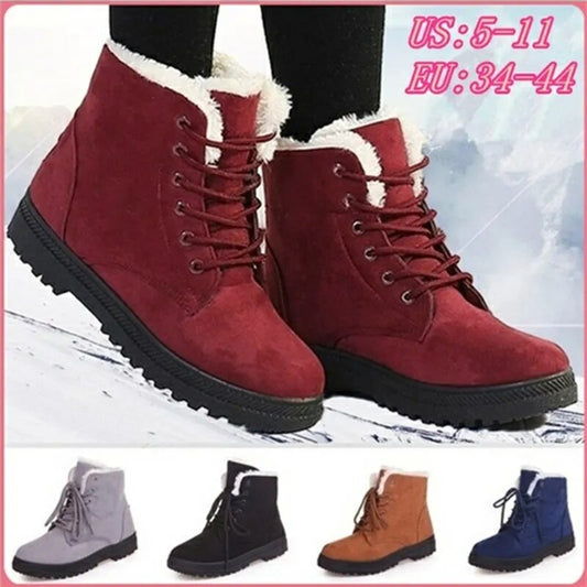 Women Winter Boots Ladies Snow Boots Lace Up Ankle Boots Female Non Slip Plush