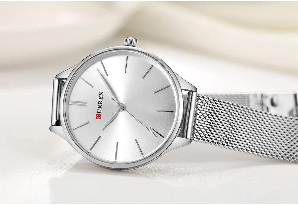 CURREN Original Women's Luxury Watch Matte Dial Japanese Quartz Movement Stainless Steel Mesh Strap with Box