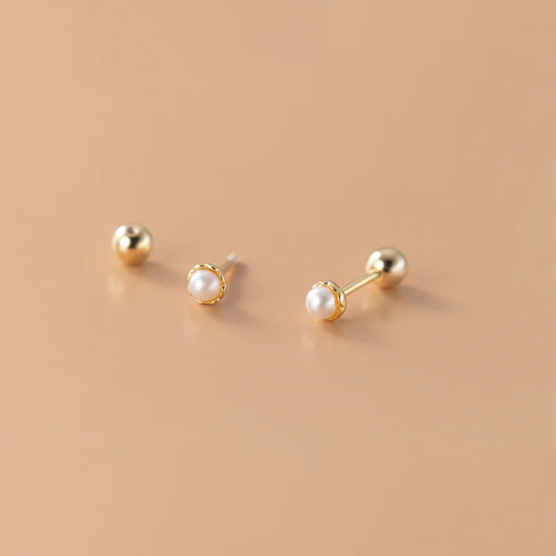 WANTME 925 Sterling Silver Simple Sweet Shell Spiral Beads Small Stud Earrings for Women Fashion Korean Party Piercing Jewelry