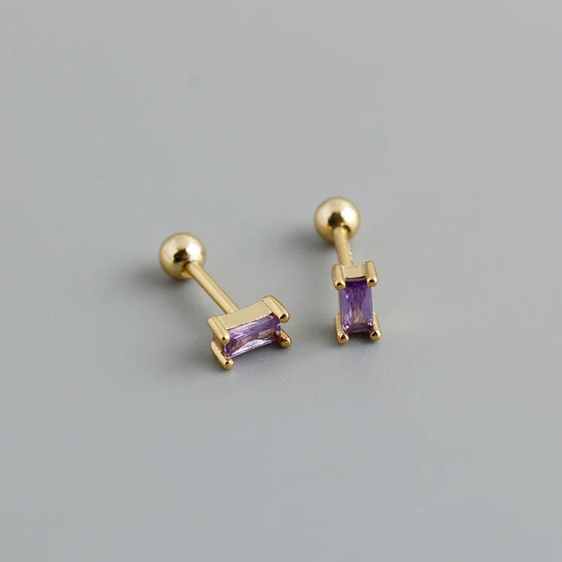 WANTME 925 Sterling Silver Colorful Square Shiny Zircon Beads Piercing Stud Earrings for Women Fashion Gothic Exquisite Jewelry