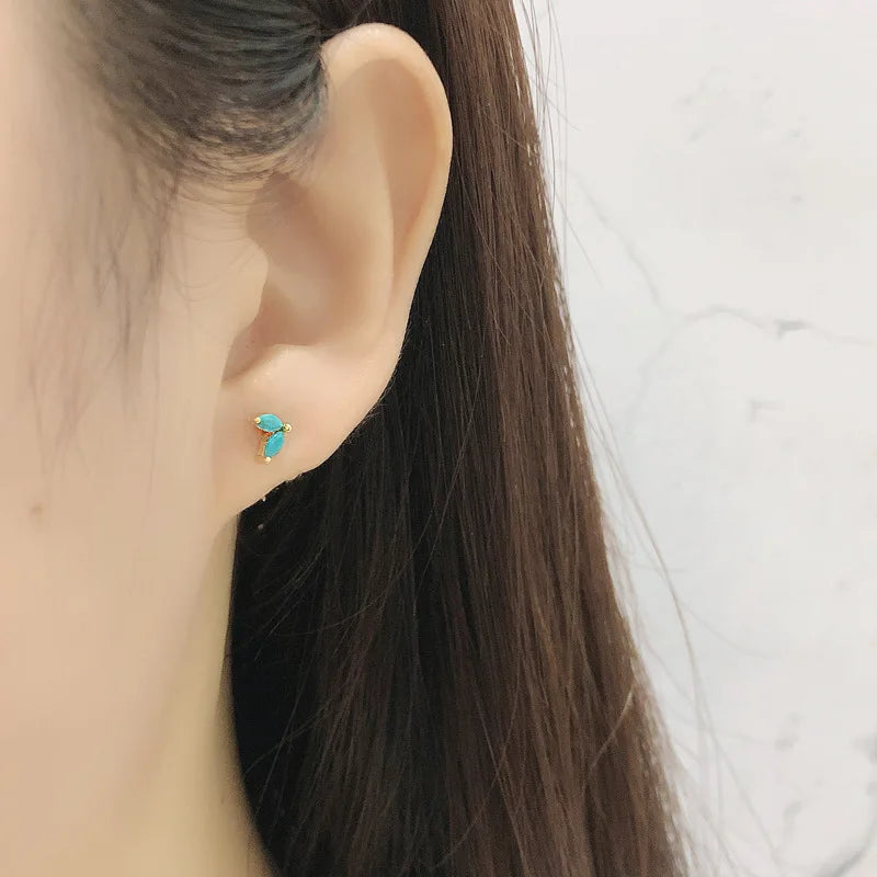 WANTME 925 Sterling Silver Fashion Korean Chic Blue Horse Eye Zircon Stud Earrings for Women Teen Simple Color Piercing Jewelry