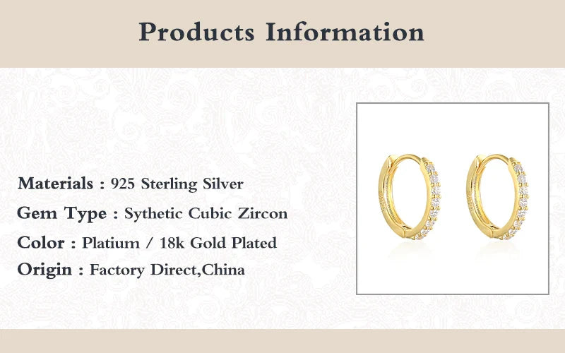 CANNER 6/7/8/9mm Real 925 Sterling Silver Zircon Hoop Earrings for Women Huggie Earring Piercing Earings Jewelry Pendientes