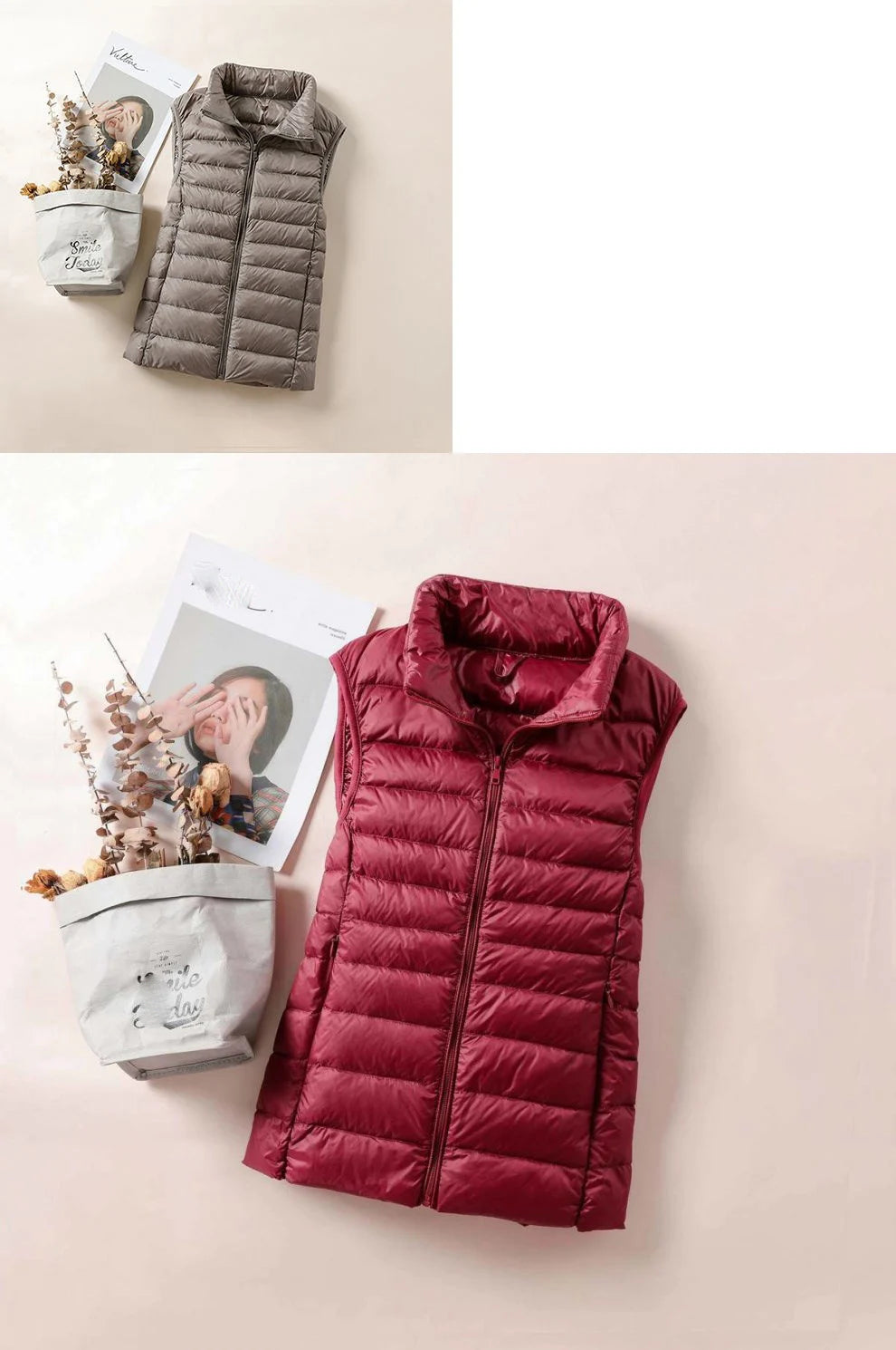 Women's White Duck Down Vest Sleeveless Jacket Winter Light and Warm