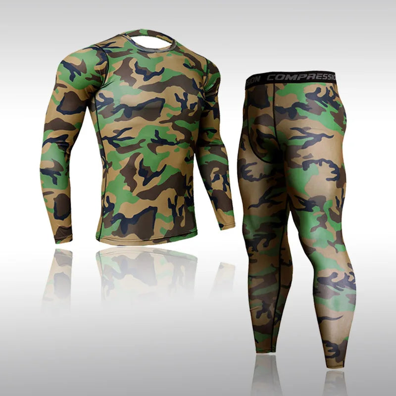 Quick Dry Camouflage Men's Running Sets Compression Sports Suits Skinny Tights Clothes Gym Rashguard Fitness Sportswear Men 2021
