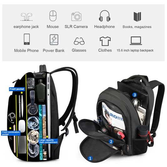 Tigernu Large Capacity Backpack 15.6inch Laptop Backpack Anti Theft Men Backpack College Schoolbag Travel Backpack Bag For Men