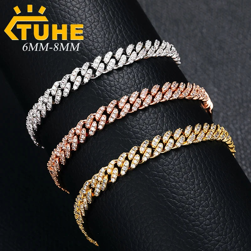 6mm 8mm Miami Cuban Chain Bracelet for Men Women Hip Hop 5A Cubic Zirconia Iced Out Jewelry